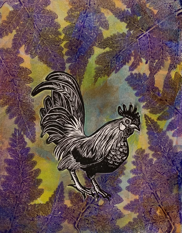 Rooster And Ferns by Fumi Matsumoto