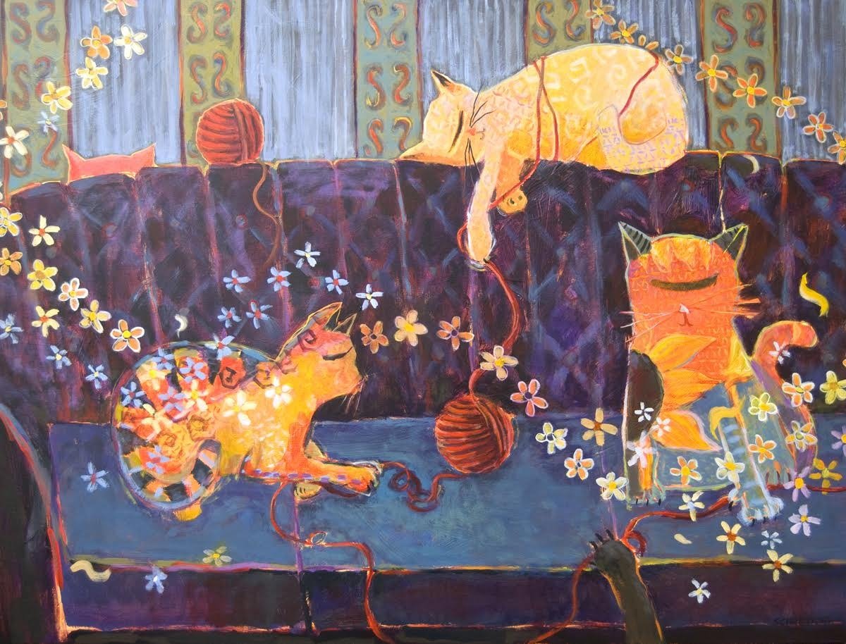 Cat's Play by Anne Schreivogl, acrylic on canvas