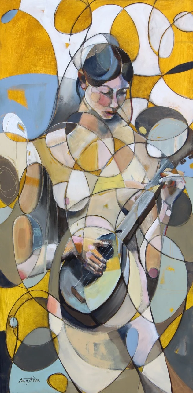 Britt Freda — Here, a girl plays a mandolin (homage to Picasso's painting "Girl with Mandolin")
