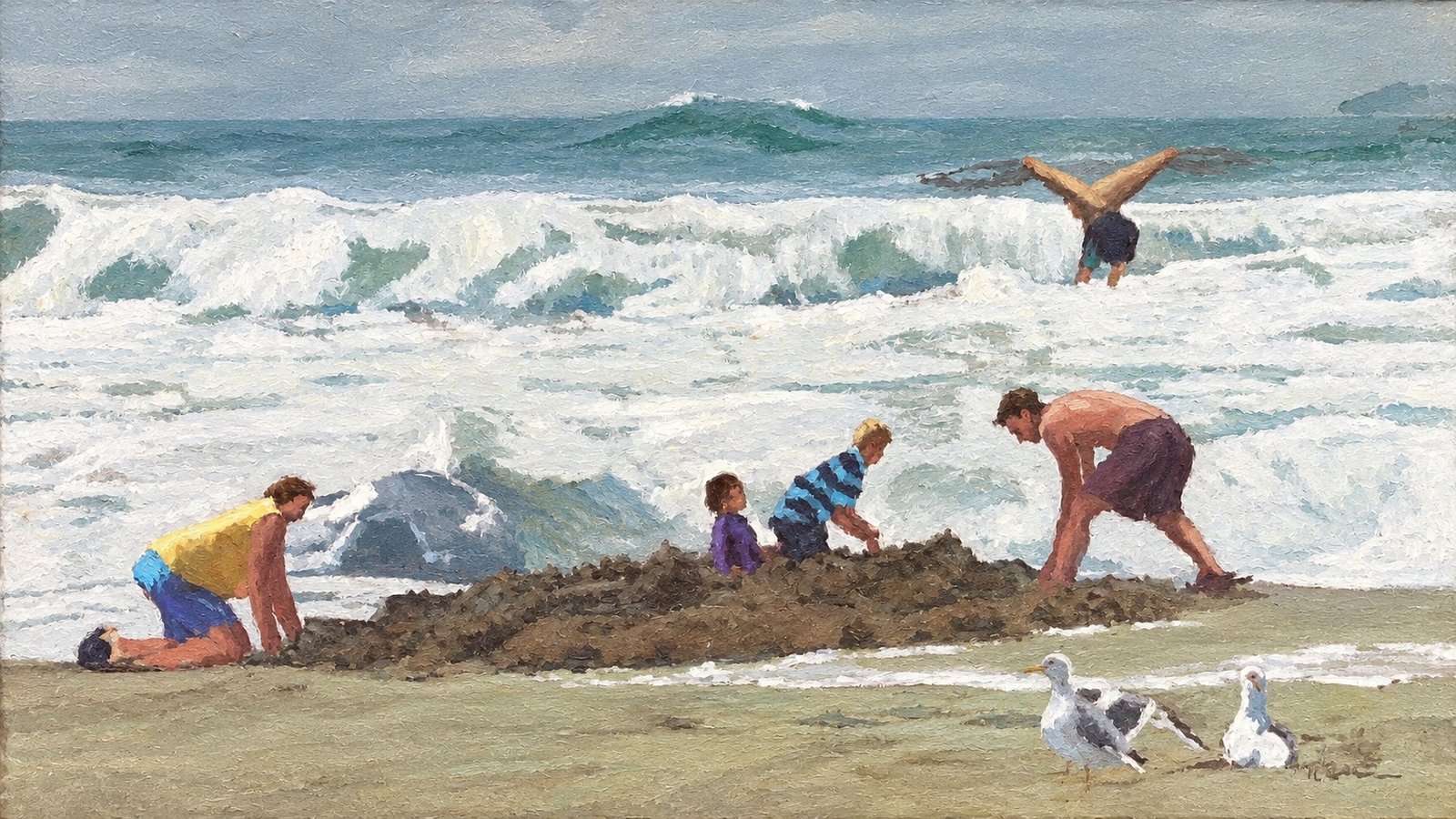 Kids on The Beach by Ilene Gienger-Stanfield, soft pastel