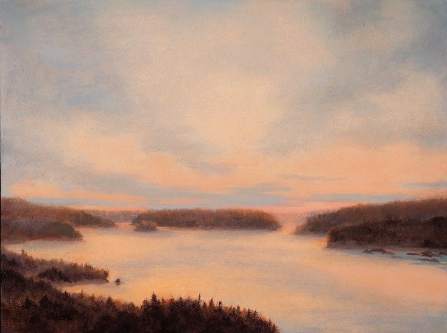 Last Light on the Salish Sea — Oil on linen on panel by Lolly Shera