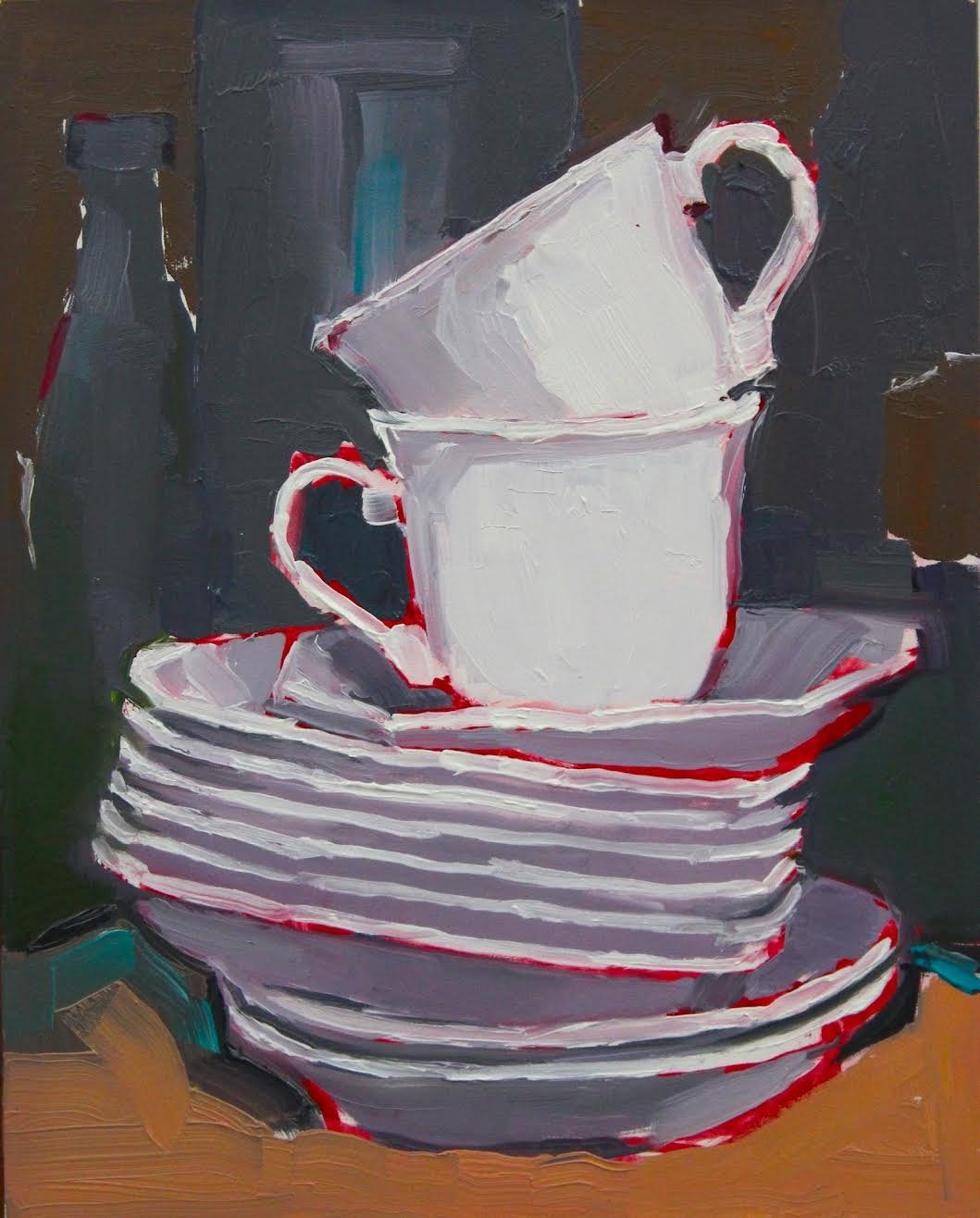 Tea Cups by Ilene Gienger-Stanfield, oil on board