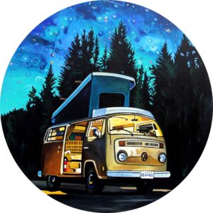 Golden VW Westfalia Under Stars