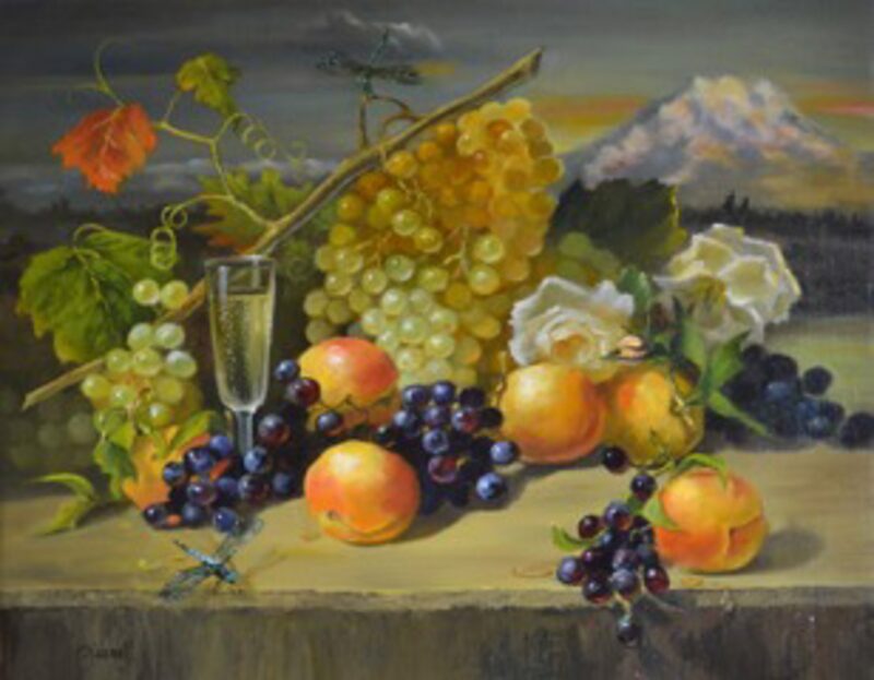 Champagne Grapes With Mountain View