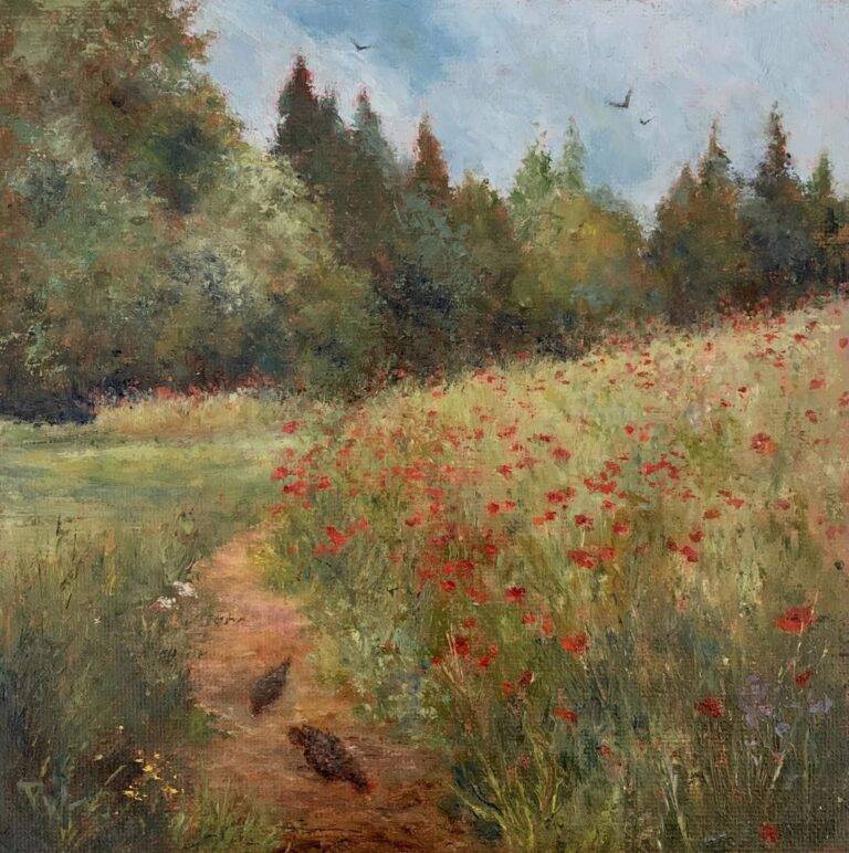 Poppies and Chickens (Bloedel Reserve) by Pamela Wachtler