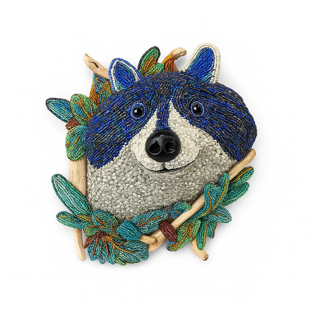 Bandit by Barbara Duzan — Beadwork and Mixed Media with Wood — JG Art Gallery