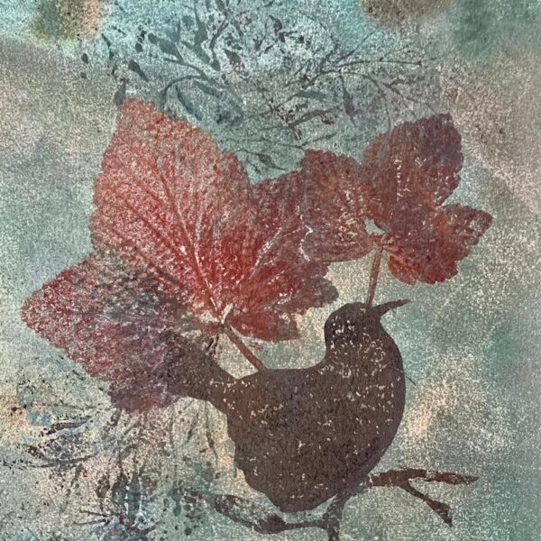Wren Watching by Pamela Wachtler — Mixed Media, Collage with Textured Elements — JG Art Gallery