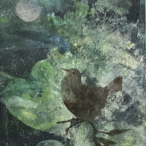 Wren In The Moonlight by Pamela Wachtler — Mixed Media on Paper — JG Art Gallery